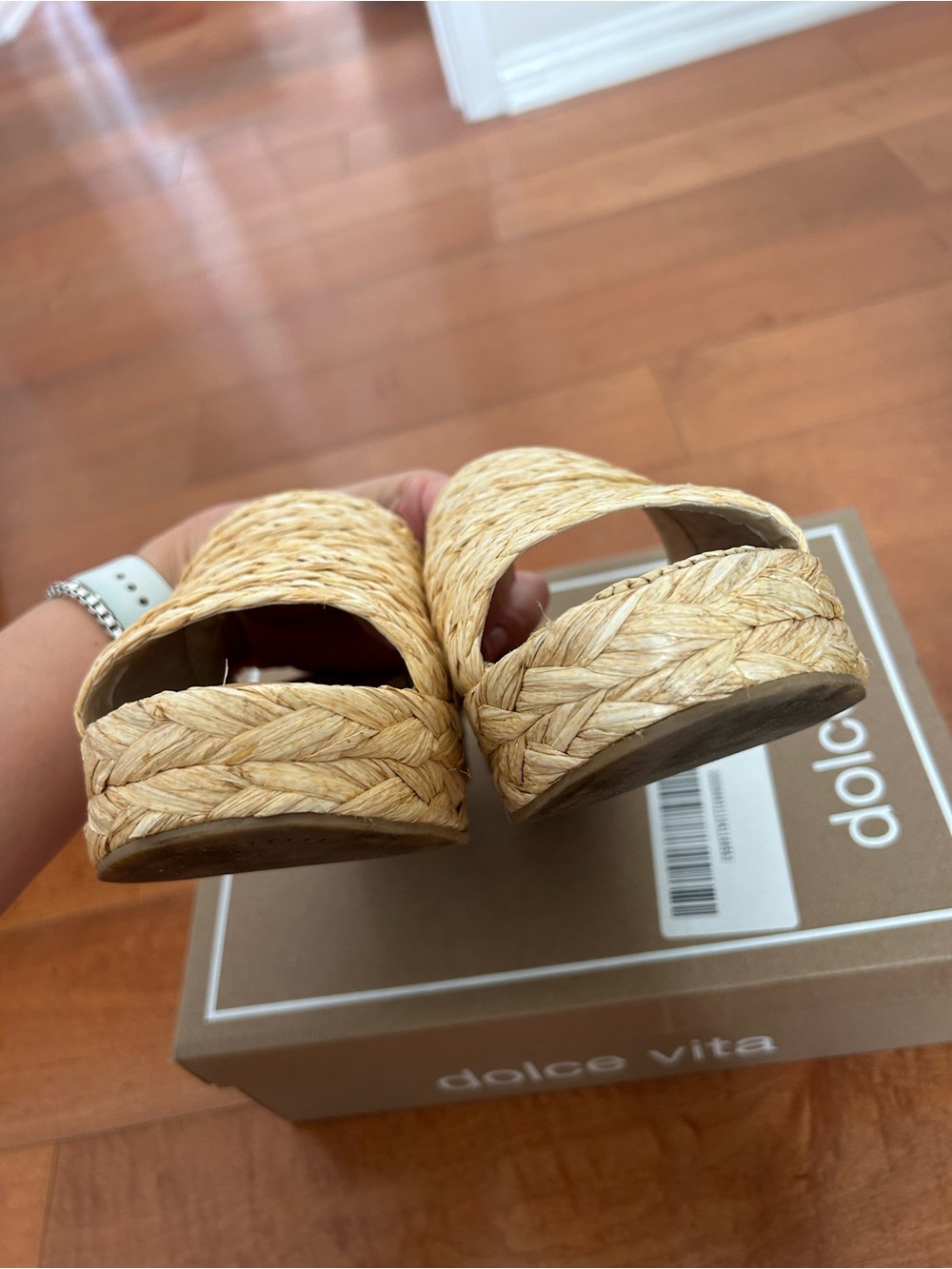 Dolce Vita Natural Raffia Braided Platform Slide Sandals - Picture 3 of 5